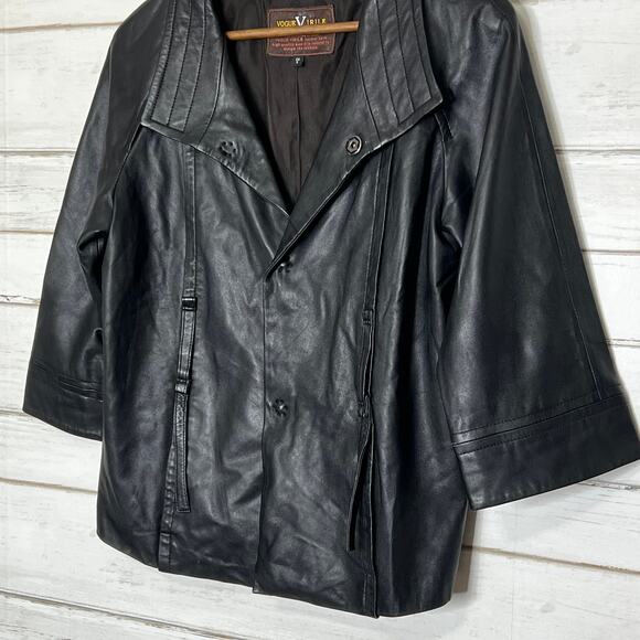 Vogue Virile Leather Blazer Style Jacket Black Size Small - Picture 3 of 11